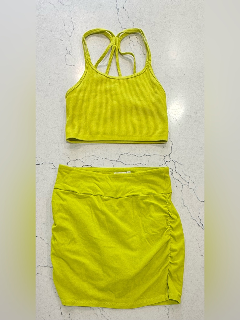 Forever 21 Bright Yellow RibbedCrop Tank & Skort 2-Piece Set Size Medium